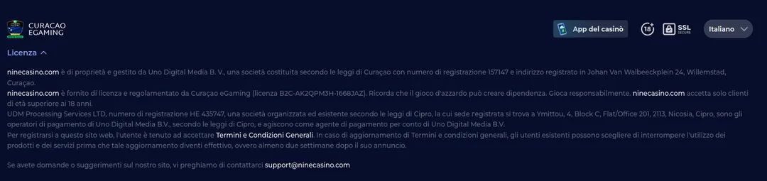 Nine Casino è legale