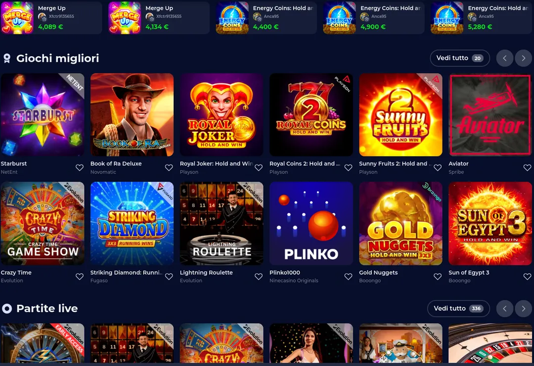 La selezione di giochi su Nine Casino