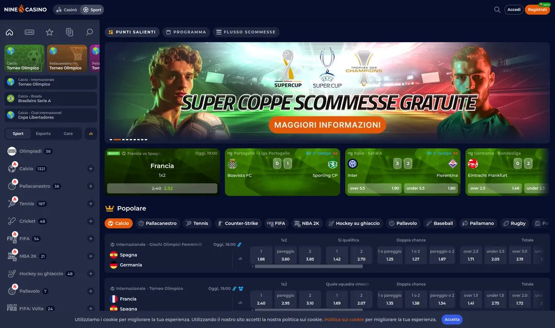 Nine Casino Scommesse sportive